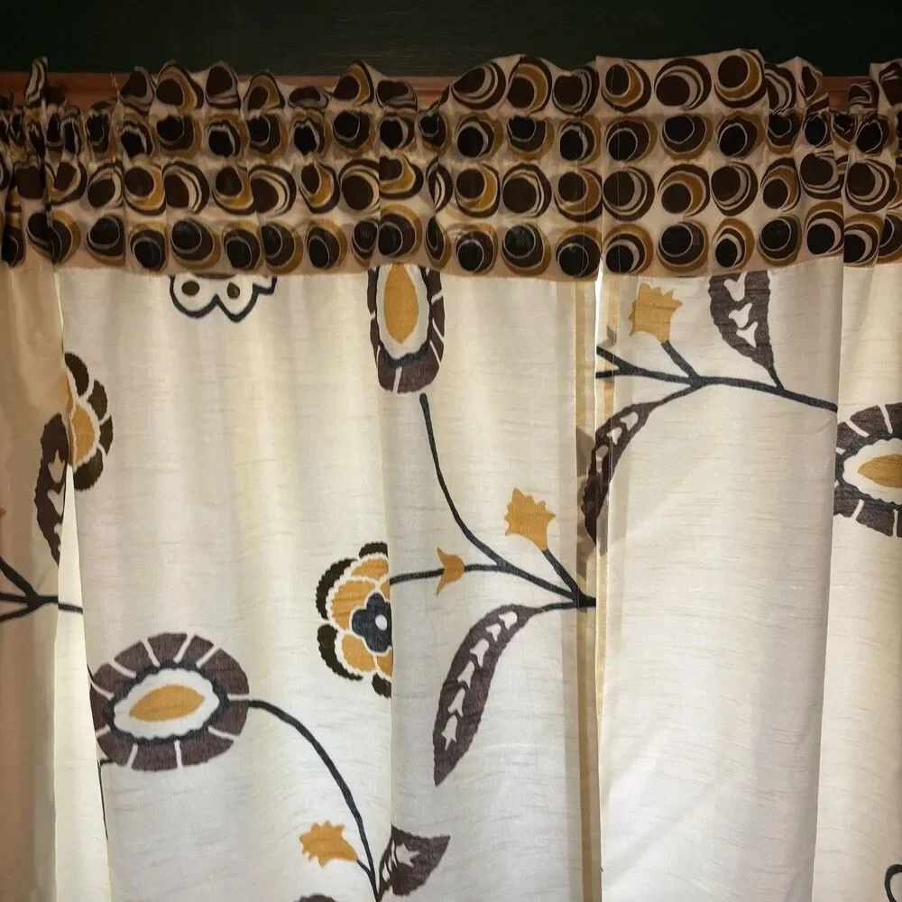 Pier 1 Imports West End Window Curtain Panels Floral Boho Cream Gold Brown Set 2